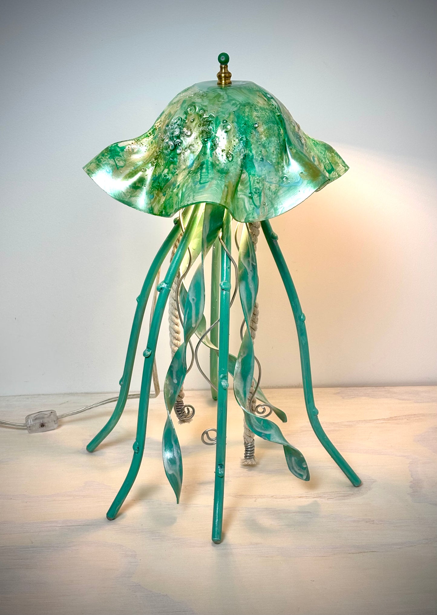 Handmade Jellyfish Accent Lamp/ 17"H- "MINT BLISS"