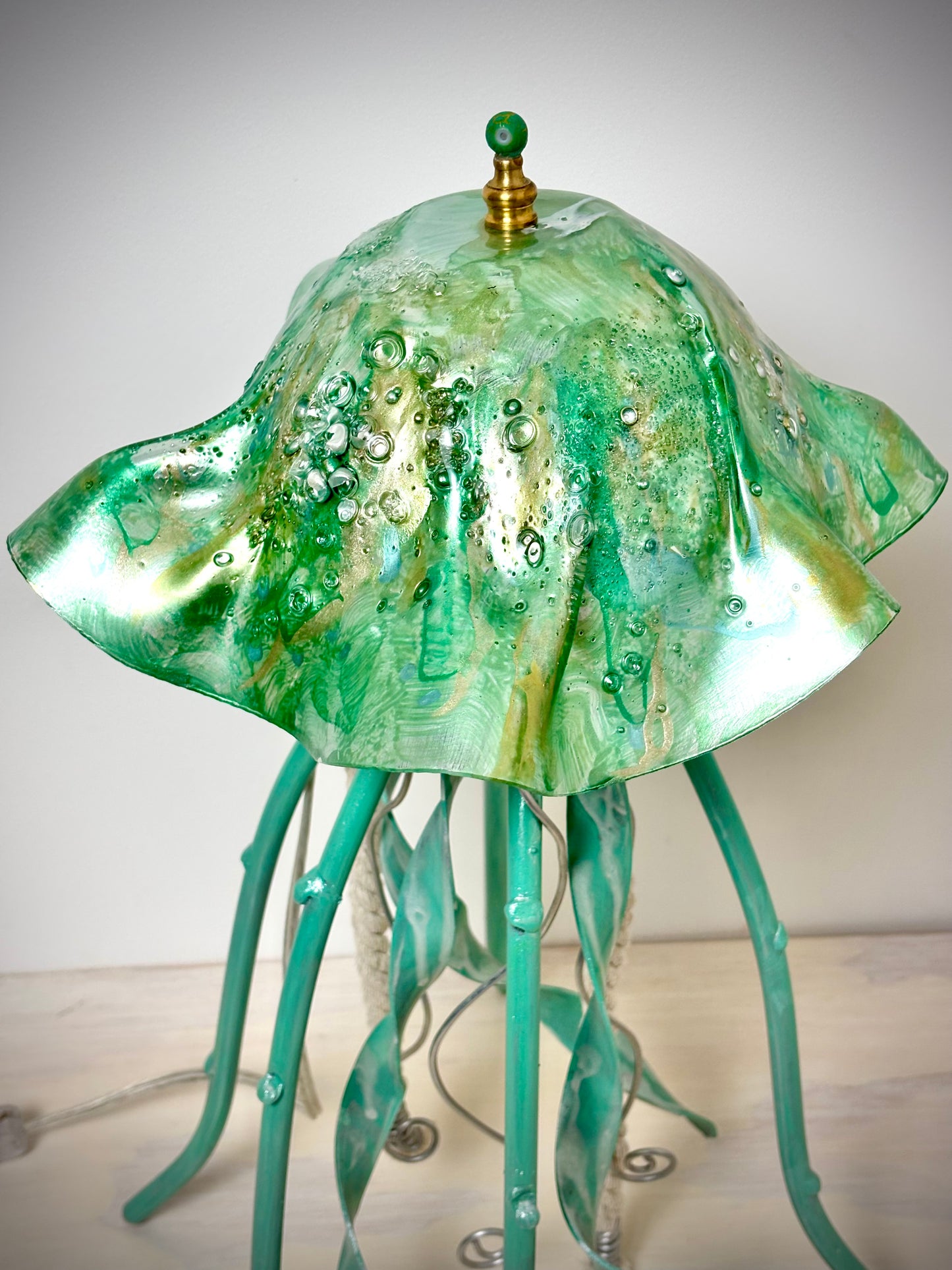 Handmade Jellyfish Accent Lamp/ 17"H- "MINT BLISS"