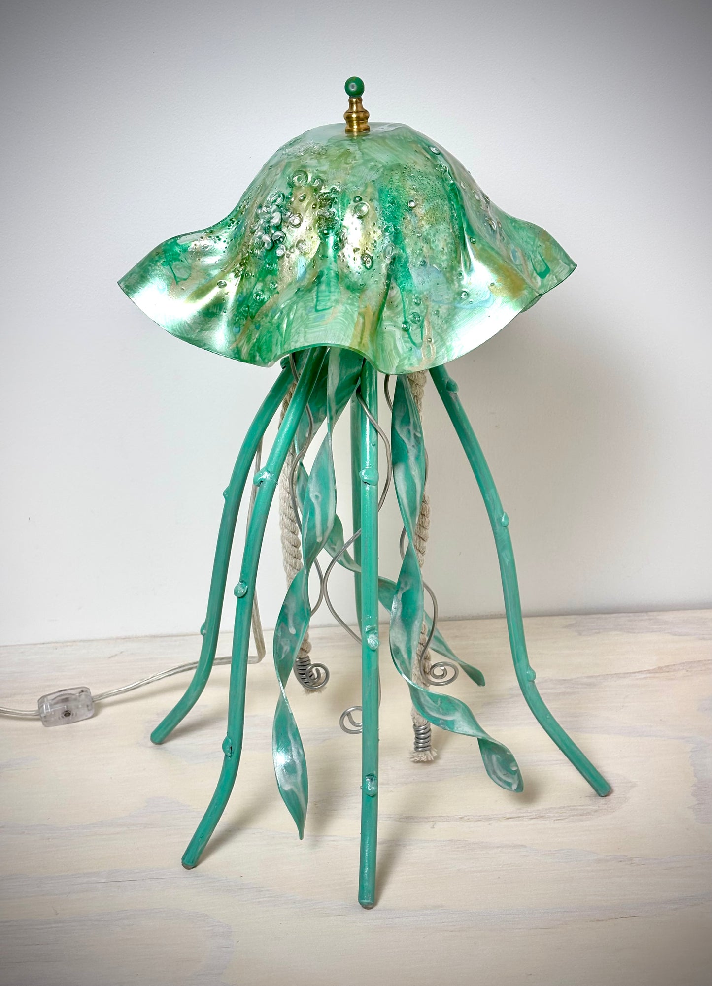 Handmade Jellyfish Accent Lamp/ 17"H- "MINT BLISS"