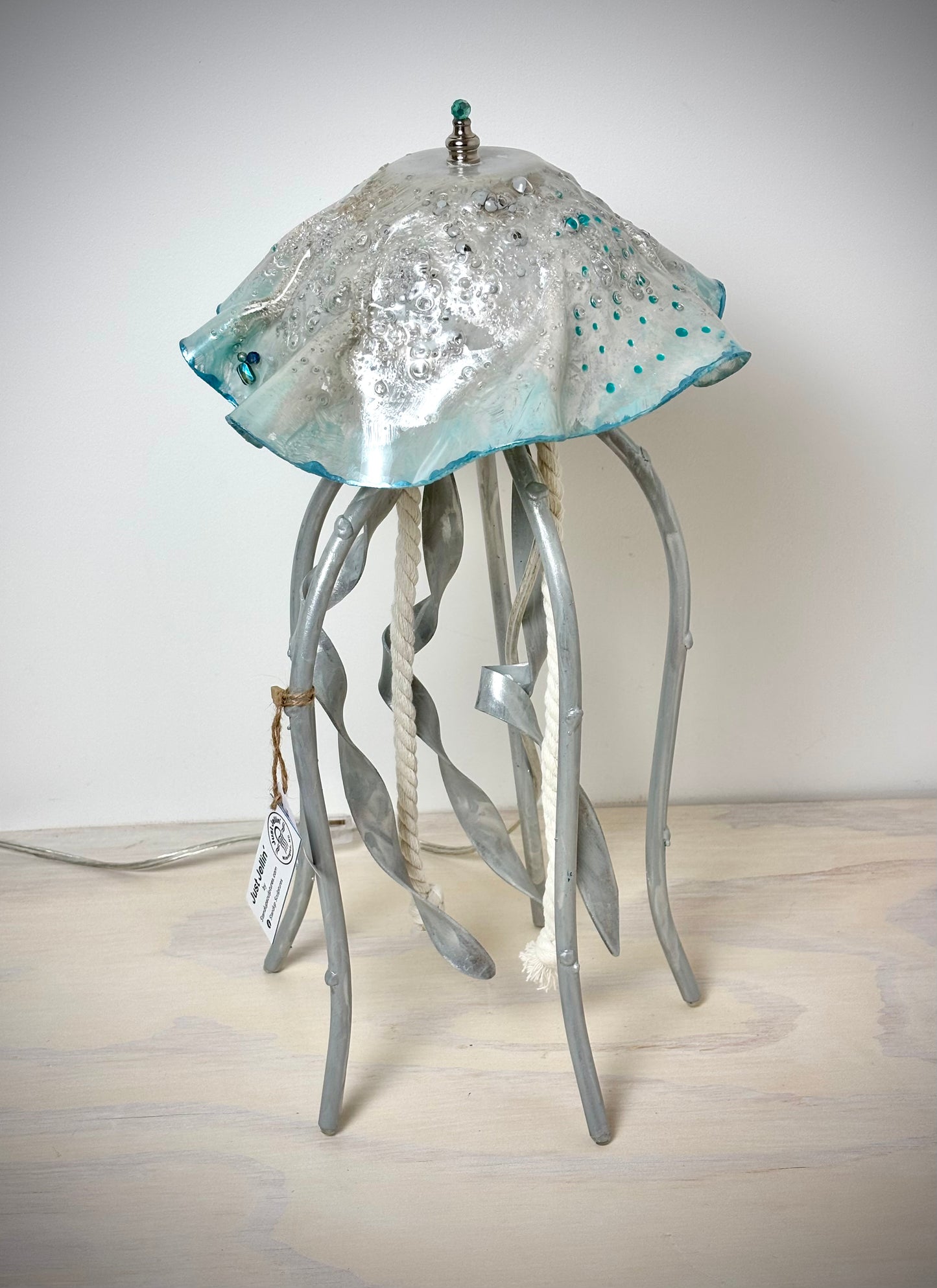 Handmade Jellyfish Accent Lamp 17"H- "WHITE OPAL"
