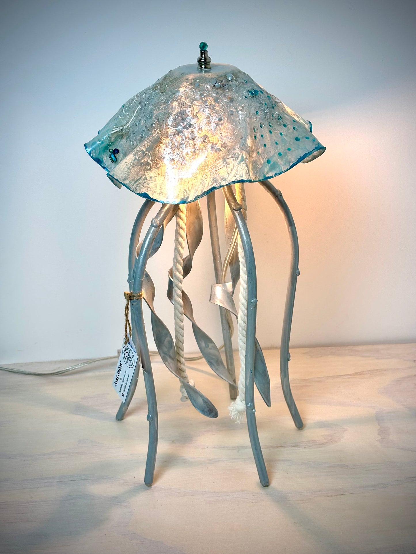 Handmade Jellyfish Accent Lamp 17"H- "WHITE OPAL"
