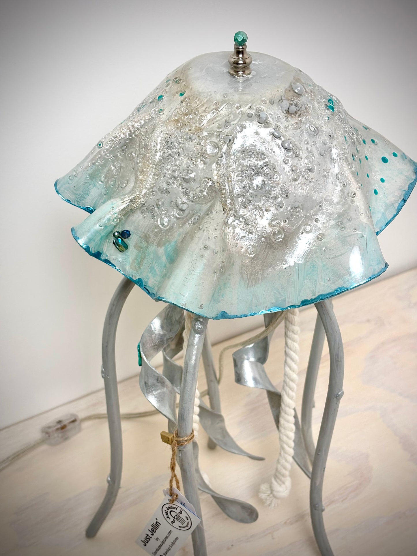 Handmade Jellyfish Accent Lamp 17"H- "WHITE OPAL"