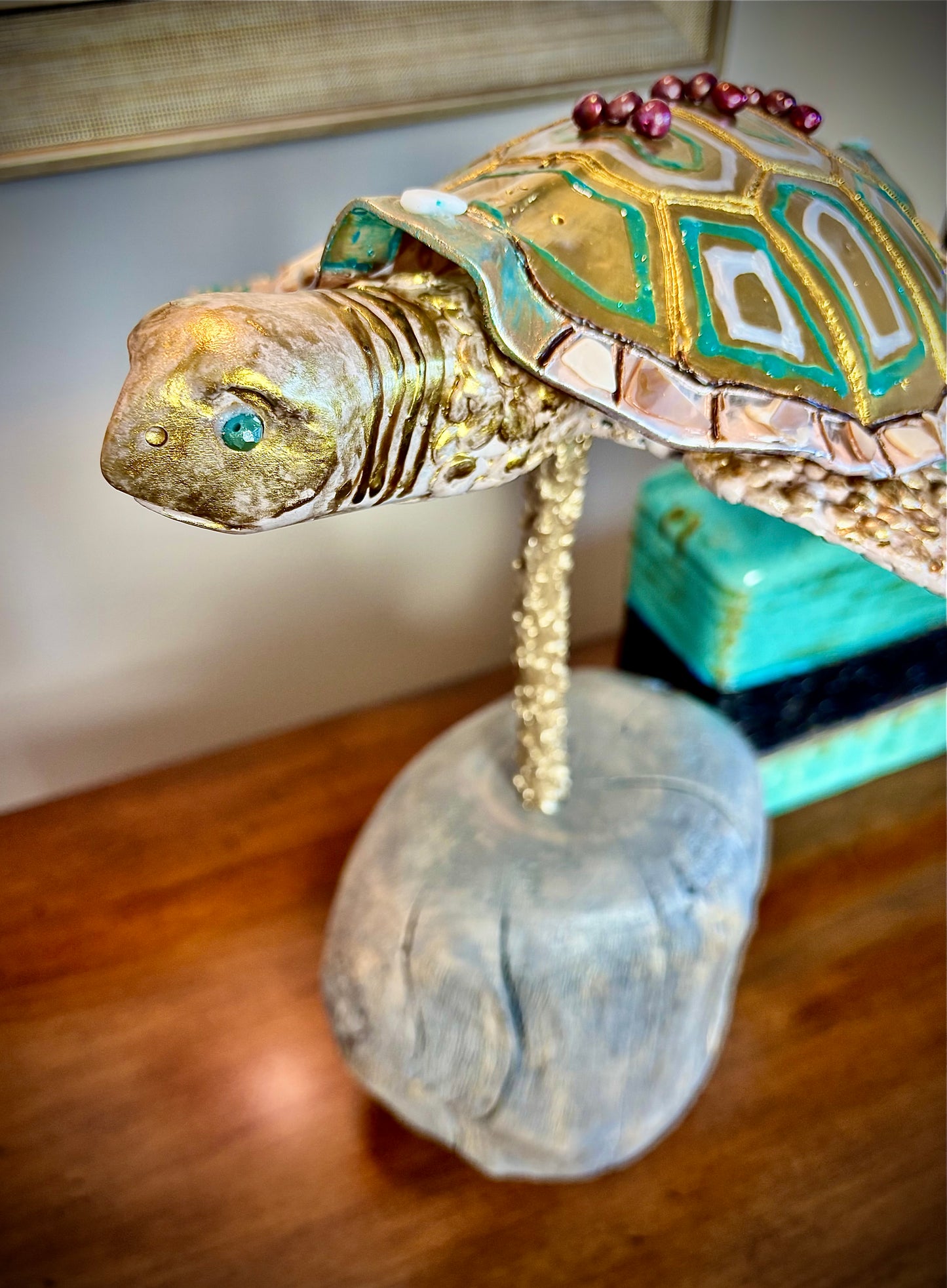 Handmade Turtle Lamp- "CONCH SHELL & SEA AQUA" Color Palette