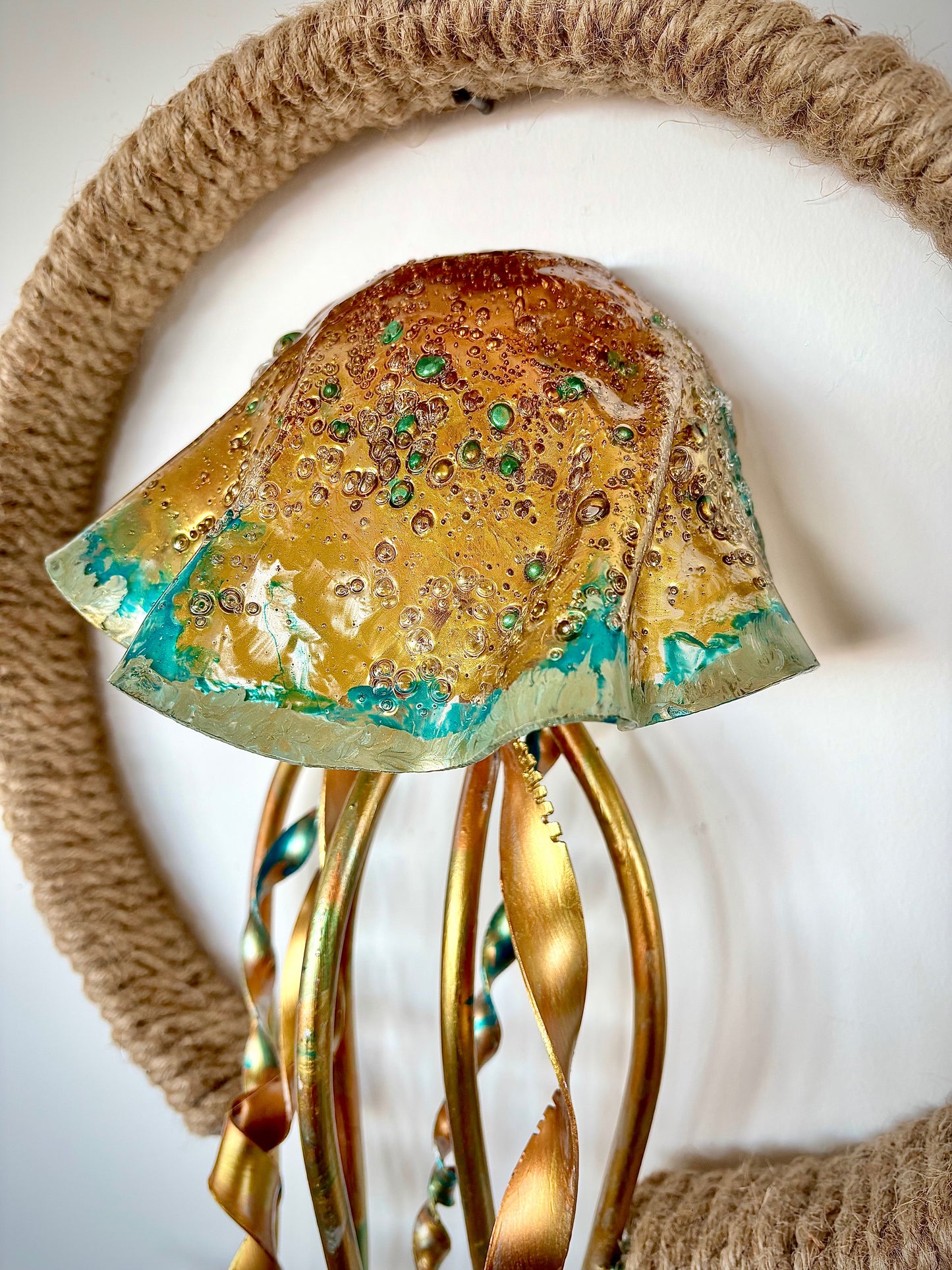 Handmade Jellyfish 3D Wall Art- "THE INNER CIRCLE"- Gold & Teal design