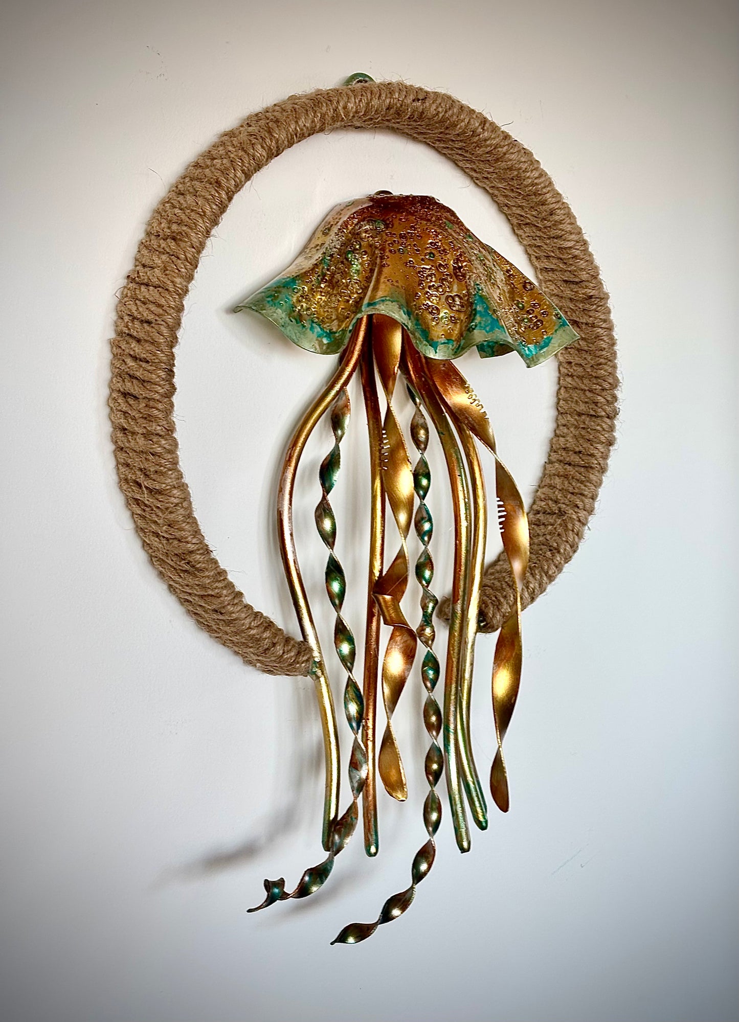 Handmade Jellyfish 3D Wall Art- "THE INNER CIRCLE"- Gold & Teal design