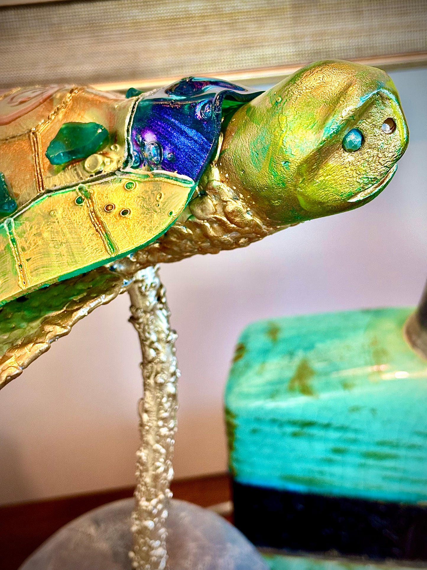 Handmade Turtle Lamp- "BRONZE, COPPER & GREEN-GOLD"