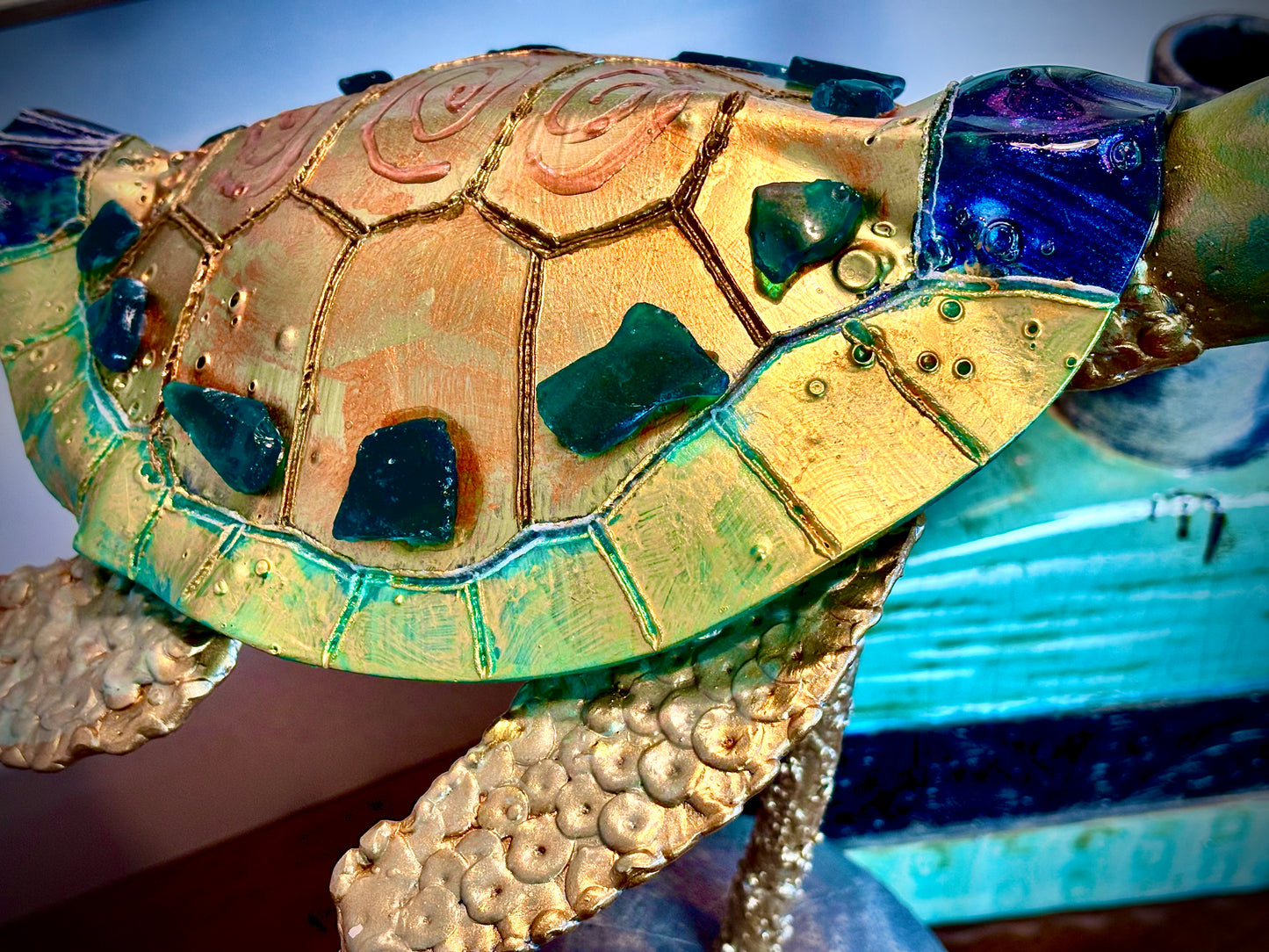 Handmade Turtle Lamp- "BRONZE, COPPER & GREEN-GOLD"