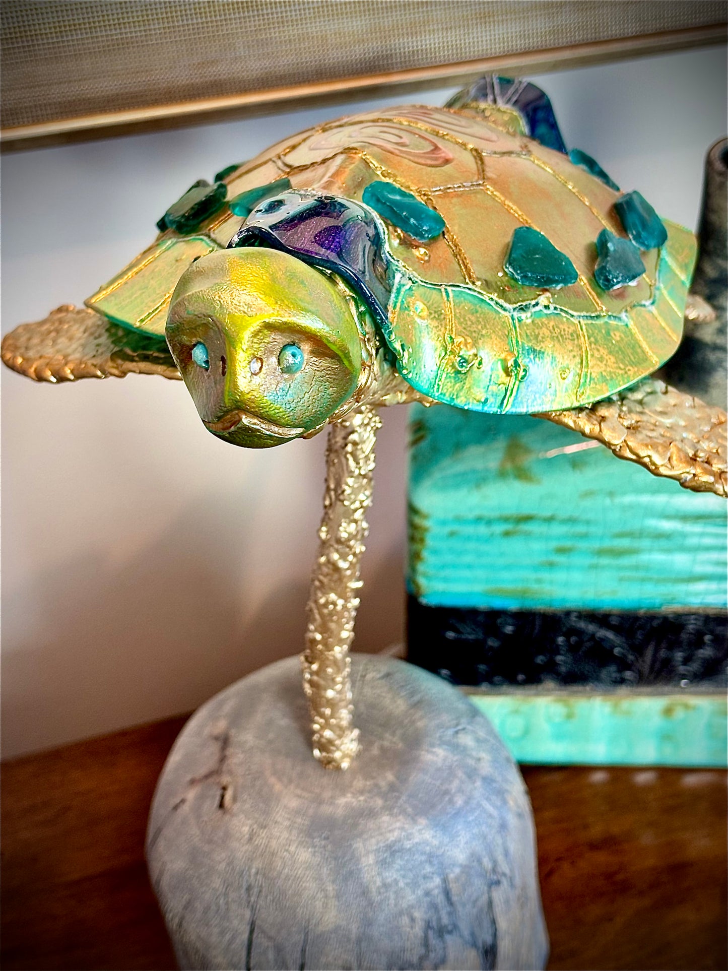 Handmade Turtle Lamp- "BRONZE, COPPER & GREEN-GOLD"